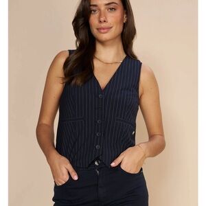 Mos Mosh Tili Roy Vest Waistcoat in Salute Navy